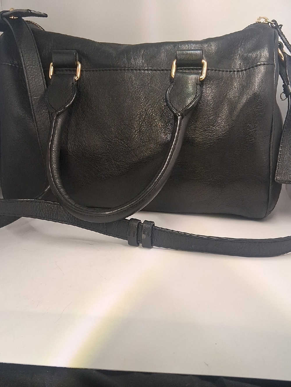 UGG Black Leather Satchel with Tassel and Gold Hardware - Picture 2 of 5